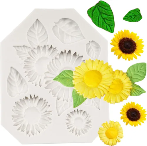 Moldes de silicona de girasol para fondant de hojas de girasol para decoración de pasteles de caramelo de chocolate, decoración de cupcakes, pasta