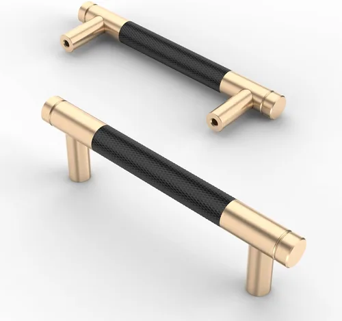 Miniatura 17 de Asidrama - Paquete de 10 tiradores para gabinete de 3 pulgadas (76mm) de color negro mate y bronce champán, manijas estriadas para gabinete