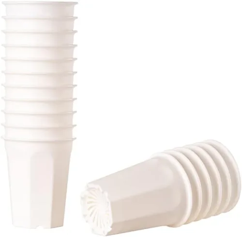 Miniatura 14 de Juego de 8 macetas de plástico blanco de 6.10 pulgadas para vivero profundo y semillero para suculentas, cortes y trasplantes