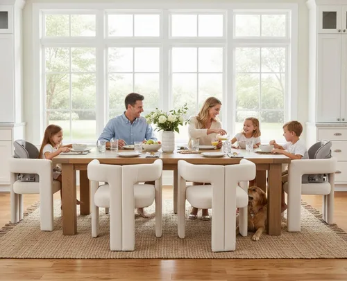 Miniatura 5 de CIMOTA Juego de 2 sillas de comedor modernas de barril, sillas acentuadas tapizadas en tela de lino con brazos/patas de madera/espalda abierta