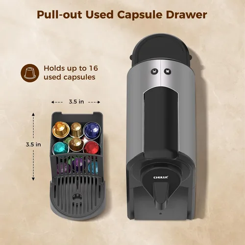 Miniatura 5 de CHULUX Máquina de café expreso compacta, cafetera de una sola porción de 20 bares, tamaños de preparación doble para espresso y lungo, preparación