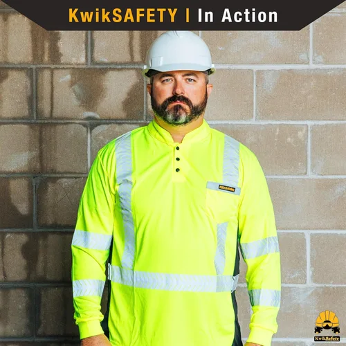 Miniatura 8 de KwikSafety - Charlotte, NC - Camisas de seguridad de manga larga premium [cuello redondo, botón y cuello con cremallera] Clase 3 ANSI probado OSHA