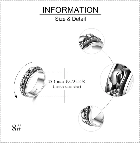 Miniatura 5 de YAFEINI Spinner Fidget Ring 925 Sterling Silver Animal Spinner Ring Elephant Spin Band Ring Rabbit Anxiety Ring Stress Relieving Jewelry Gifts for