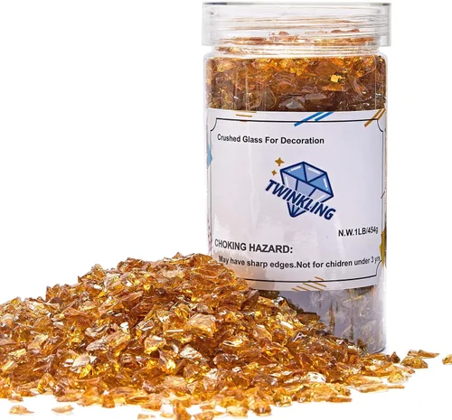 Miniatura 26 de TWINKLING Grava de vidrio de alto brillo con destellos, vidrio roto, chips de gemas de fuego, vidrio triturado para chimenea, manualidades