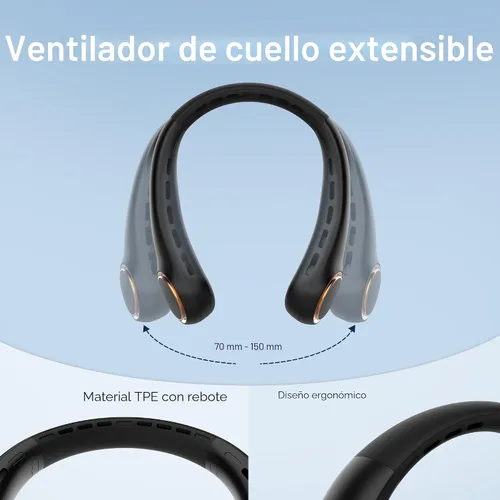 Miniatura 5 de Ventilador de cuello, ventilador portátil con vida útil de 5 a 17 horas, ventilador de cuello de 4000 mAh con 3 velocidades ajustables y 64 luces