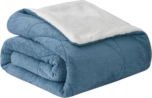 Miniatura 8 de Chezmoi Collection Wynne - Juego de edredón sherpa de panal de 3 piezas, ropa de cama reversible de doble cara, tamaño matrimonial, color azul
