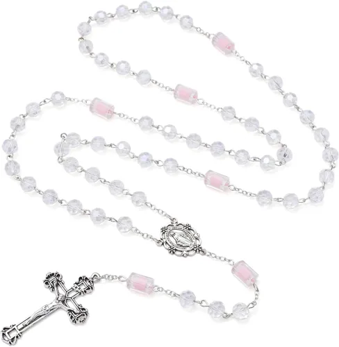 Miniatura 64 de KOMI Rosario de cuentas católicas para mujer, collar de cuentas de rosario con cruz de crucifijo, perlas de cristal, rosario, rosarios, católicos