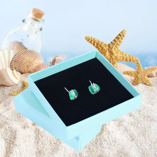 Miniatura 29 de Sea Glass Earrings S925 Sterling Silver Hypoallergenic Handmade Stud Post Earrings Beach Glass Fashion Handcraft Jewelry earrings stud earrings from