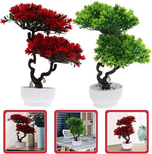 Miniatura 6 de Happyyami 2 piezas de árbol bonsái artificial en maceta, pino japonés sintético, plantas falsas en maceta para el hogar, oficina, escaparate