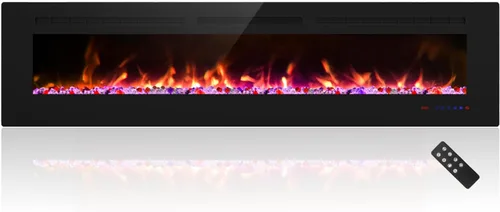 Miniatura 10 de Cheerway Chimenea eléctrica de pared y empotrada de 30 pulgadas con calentador, chimenea de pared lineal con termostato, llama ajustable