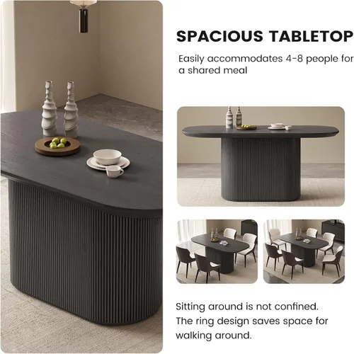 Miniatura 3 de Mesa de comedor ovalada de 63 pulgadas para 2-6 personas, mesa de cocina negra moderna, mesa de comedor rectangular de lujo, mesa de comedor