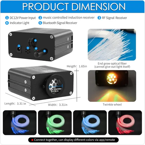 Miniatura 2 de ATOKEE Kit de Revestimiento de Techo Estrellado 550 piezas 0.03 pulgadas 13.1 pies, 16W Luces de Estrella de Fibra Óptica Centelleantes