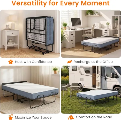 Miniatura 5 de CECER Folding Bed with Mattress, 75" x 54" Rollaway Bed for Adults, 5 inch Thick Memory Foam Mattress，Full Size Portable Foldable Bed with Headboard