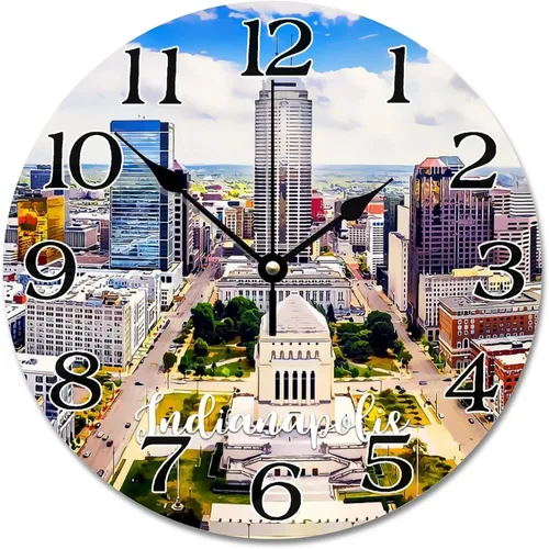Miniatura 18 de Reloj de paisaje de Indianápolis, Indiana, Estados Unidos, reloj decorativo de viaje, funciona con pilas, 9 pulgadas, silencioso, retro, decoración