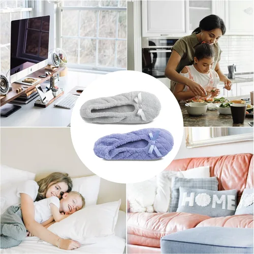 Miniatura 4 de ISOTONER Zapatillas de bailarina para mujer, acolchadas y estampadas sólidas, paquete de 2