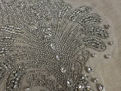 Miniatura 9 de Labellezalady - Parche de aplique de corpiño completo de lujo con strass hechos a mano, strass de plata brillante para corpiño de vestido de novia