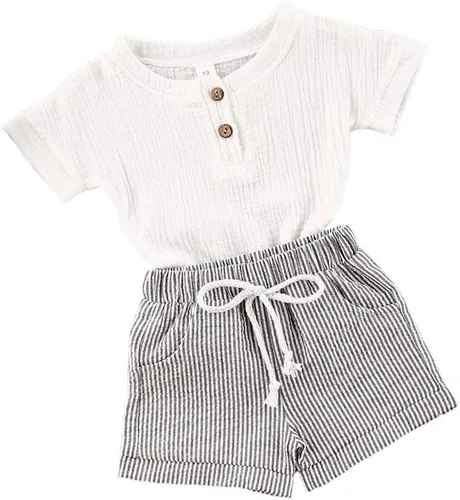 Miniatura 36 de fhutpw Conjunto de 2 piezas de ropa de verano para bebés, camiseta de manga corta, cintura elástica, pantalones cortos para niños pequeños