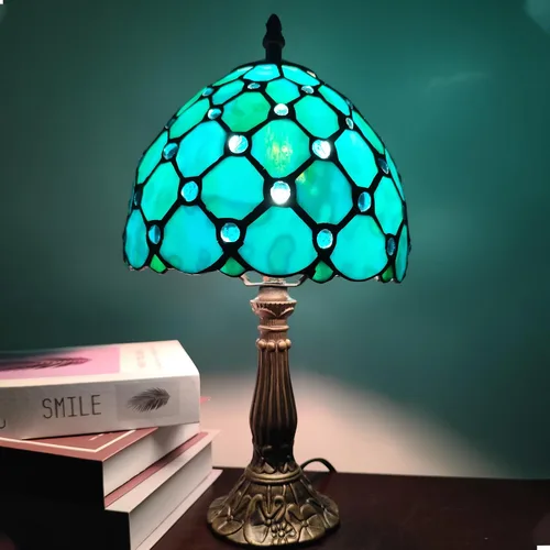 Miniatura 2 de Lámpara de mesa pequeña Tiffany de 8 pulgadas, estilo Tiffany, lámpara de escritorio, vitral, luz antigua, lámpara de noche para dormitorio