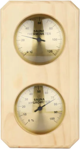 Sauna Thermometer Hygrometer, Pine Wood Frame, Dual Dial, Vertical Design, Provides Accurate Reading