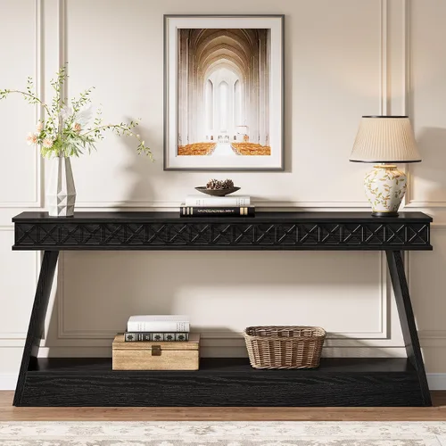 Miniatura 5 de Tribesigns Mesa Consola Moderna, Mesa de Entrada Extra Larga de 71 Pulgadas con Almacenamiento, Mesa de Sofá Estrecha de 2 Niveles Detrás del Sofá