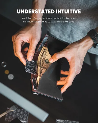 Miniatura 5 de VULKIT Tarjetero de crédito con bolsillo para monedas, cierre magnético, cartera para tarjetas emergente, bloqueo RFID, funda de piel minimalista