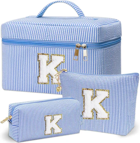 Miniatura 8 de Bolsa de maquillaje Adoryoung 3 piezas rosa+azul, Azul, A