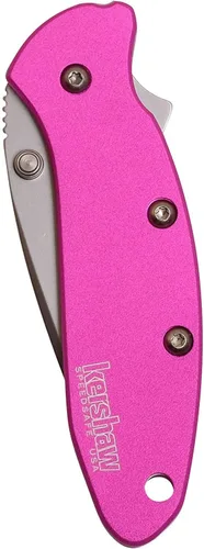 Miniatura 2 de Kershaw Cuchillo de bolsillo rosa cebollino, hoja de acero 420HC de 1.9 pulgadas, mango de acero inoxidable 410, apertura asistida con aleta