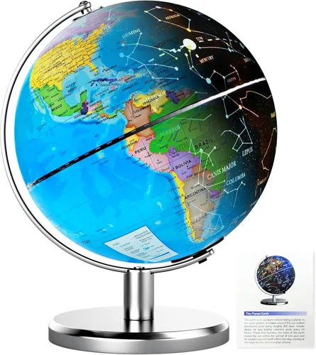 Globo del mundo iluminado de 8 pulgadas con luz nocturna de constelación, globo educativo iluminado para niños y adultos, globos de aprendizaje de