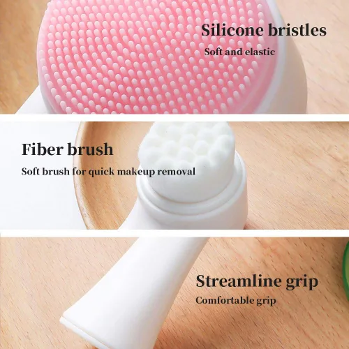 Miniatura 2 de Cepillos faciales de doble cara, cepillo de lavado facial vertical de silicona 3D, cepillo de limpieza facial 2 en 1, cepillo manual de doble acción