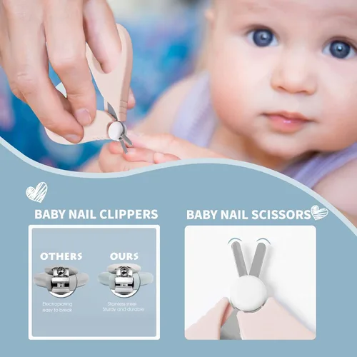 Miniatura 3 de Juego de aseo para bebés 6 en 1, cepillo y peine de madera natural, cortaúñas, tijeras de uñas, lima de uñas y pinzas para niños y recién nacidos