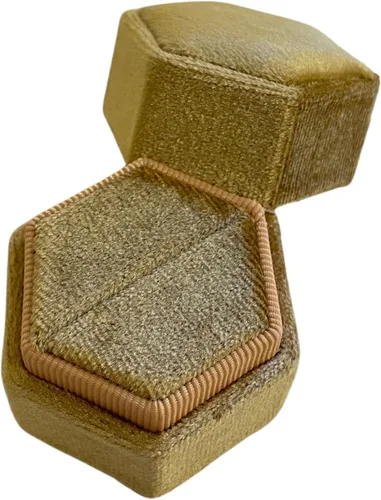 Miniatura 12 de Caja de anillo hexagonal de terciopelo, 1 ranura para compromiso y ceremonia de boda, exhibición plana y almacenamiento (azul claro)