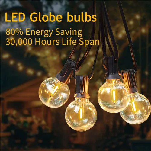 Miniatura 4 de Abeja - Cadena de luces para exteriores, de 25 pies con bombillas LED G40 tipo globo con 27 bombillas de plástico Edison (2 de repuesto), luces