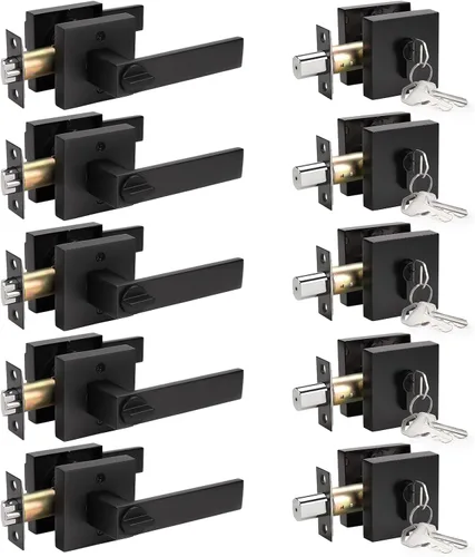Miniatura 11 de KNOBWELL - Pomo resistente para puertas exteriores con cerradura de seguridad de doble llave y cuadrada; juego de picaportes para puertas
