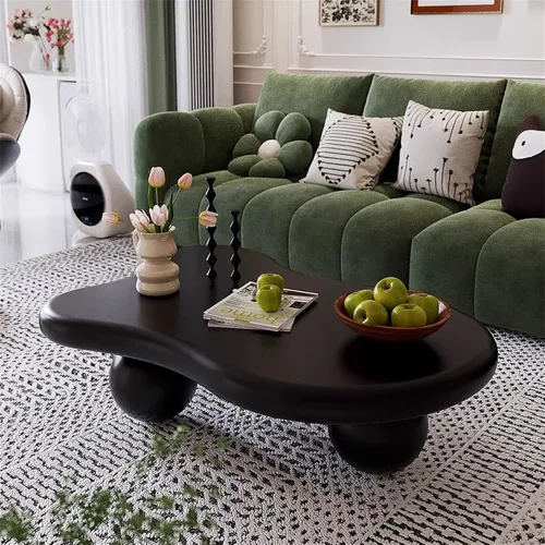 Miniatura 7 de Mesa de Centro Cloud para Sala de Estar con Esquinas Redondeadas, Mesa Central de Estilo Moderno con 3 Patas en Forma de Pelota, Mesa de Té