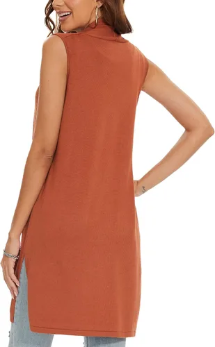 Miniatura 4 de INKOFF Chaleco de punto largo para mujer, sin mangas, con bolsillos, frente abierto, drapeado, chaleco casual