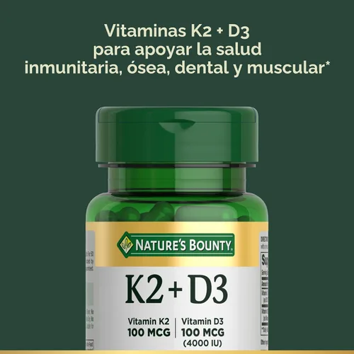 Miniatura 3 de Suplemento de Vitamina D3 K2 de Nature’s Bounty, 4000 UI de Vitamina D3 más 100 mcg de Suplementos de Vitamina K para Adultos para el Apoyo