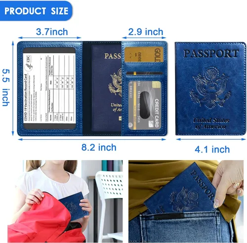 Miniatura 8 de Alsa Combo de portatarjetas de pasaporte y vacunación, funda con ranura para tarjeta de vacunación CDC, protector organizador de documentos de viaje