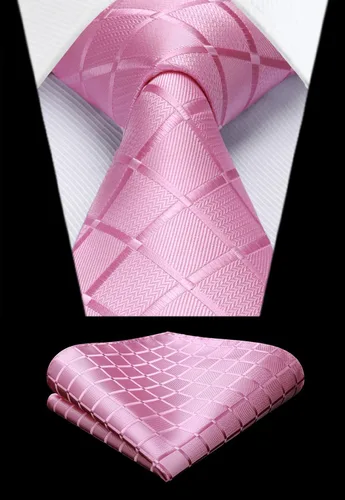 Miniatura 95 de HISDERN Conjunto de corbata a cuadros a cuadros pañuelo tejido clásico formal para hombre corbata y bolsillo cuadrado