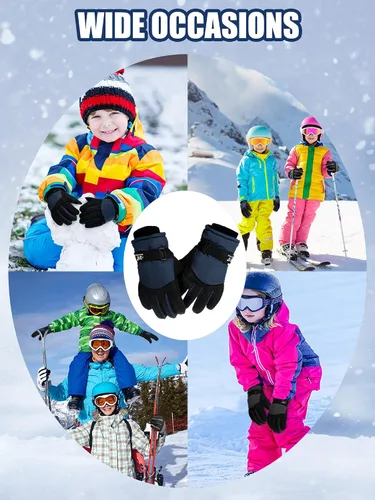 Miniatura 6 de SATINIOR 2 pares de guantes de nieve de invierno impermeables para niños y niñas, guantes de esquí para niños y niñas al aire libre cálido