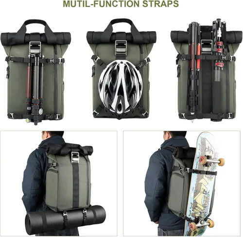 Miniatura 3 de Mochila impermeable para cámara Besnfoto, bolsa de fotografía con tapa enrollable para cámara DSLR SLR sin espejo con compartimento para laptop