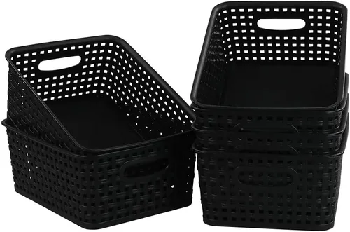 Miniatura 2 de Kiddream Juego de 6 cestas de almacenamiento de tejido de plástico para despensa (negro)