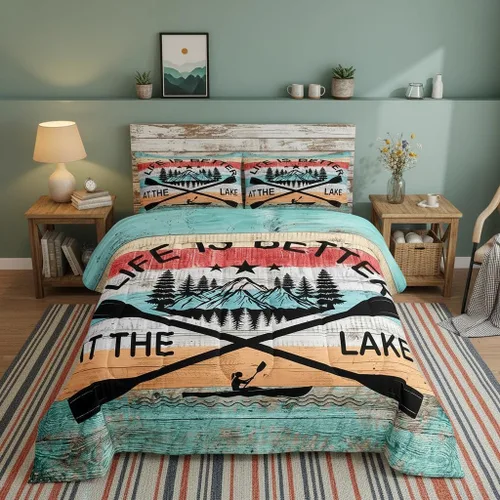 Miniatura 56 de Lake House - Juego de edredón tamaño individual, juego de ropa de cama rústica de granja vieja de 2 piezas para niños, adolescentes y adultos