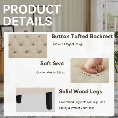 Miniatura 4 de Banco Settee con Respaldo Mini Sofá para Comedor Sala de Estar Entrada Moderno Banquette Tapizado con Botones Capitoné Loveseat Sofá con Patas