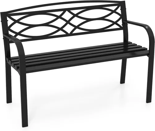 Miniatura 10 de Tangkula Banco de jardín de 50 pulgadas para exteriores, sofá biplaza de metal de hierro fundido con respaldo de diseño floral y asiento