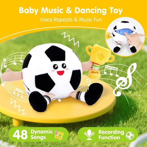 Miniatura 3 de hahaland Juguete musical de fútbol para bebés de 6 a 9 a 12 meses, juguetes de pelota de felpa para el tiempo boca abajo, juguete eléctrico