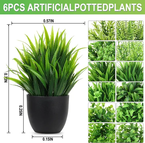 Miniatura 3 de LELEE Plantas artificiales en maceta, 12 piezas pequeñas de eucalipto en maceta de hierba sintética con maceta negra para decoración del hogar