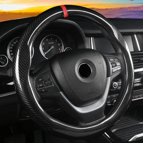 ZHOL - Funda para volante de fibra de carbono, tamaño estándar universal de 37-38 cm, accesorios de moda y deporte para volante de coche para Negro