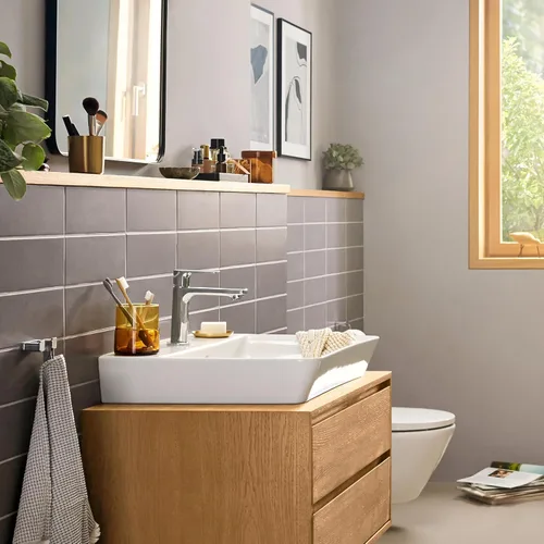 Miniatura 6 de hansgrohe Rebris E 72557001 - Grifo de lavabo de baño con montaje de drenaje emergente, 1 agujero, mango único, cromado Cromo