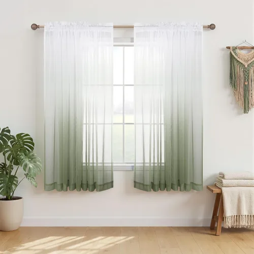 Miniatura 23 de KOUFALL Cortinas de ventana de baño para ducha, juego de 2 paneles de cortinas cortas transparentes en blanco y negro para cocina, dormitorio