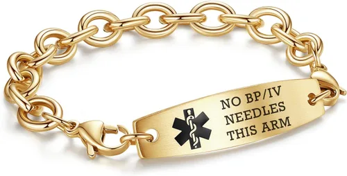 Miniatura 37 de LinnaLove Pulseras de identificación médica intercambiables Cadena de cable de acero inoxidable pulseras de alerta médica personalizables